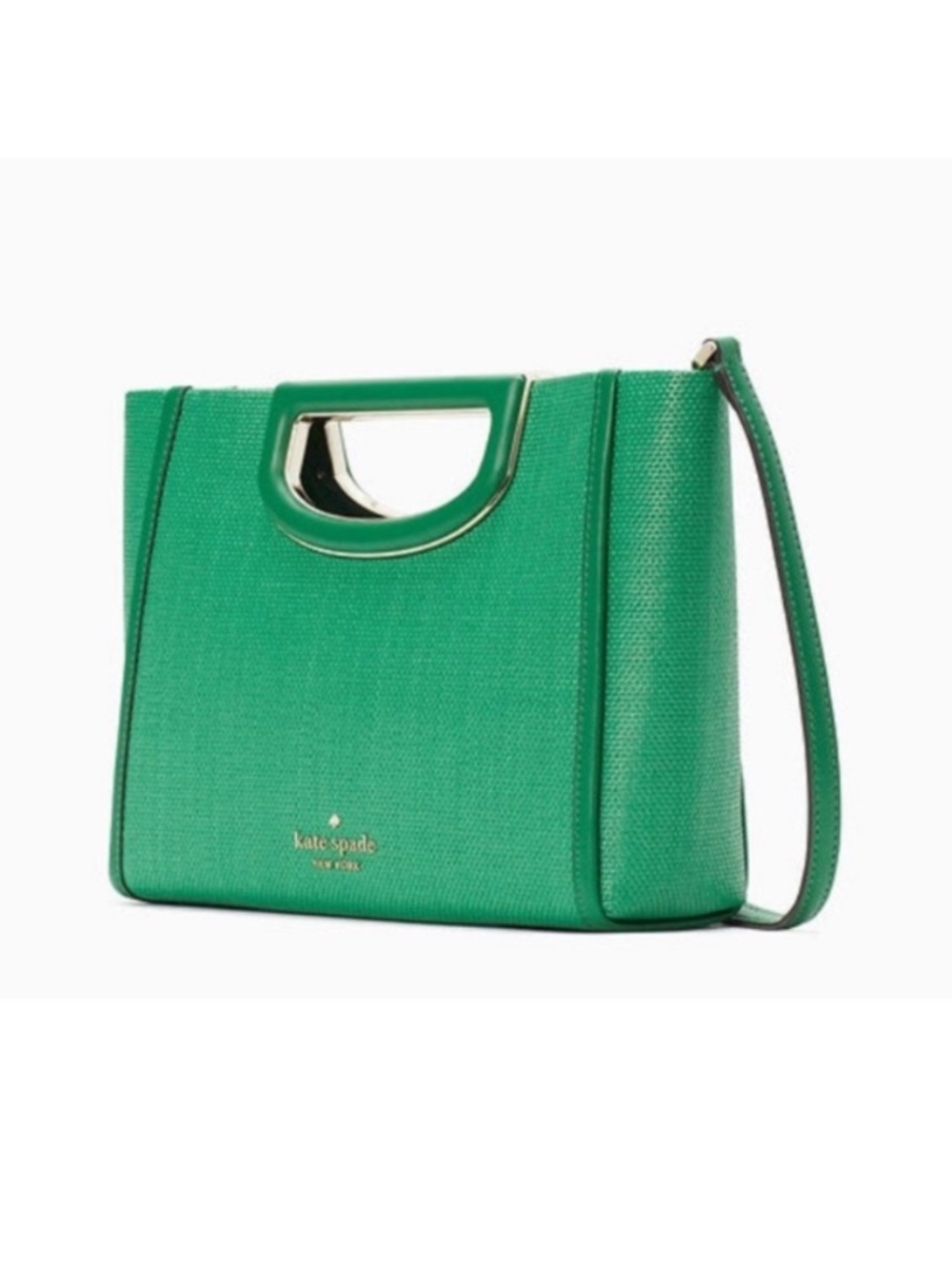 Kate Spade NWT Alexia Straw and Leather Crossbody Clutch in Green Bean - Picture 2 of 12